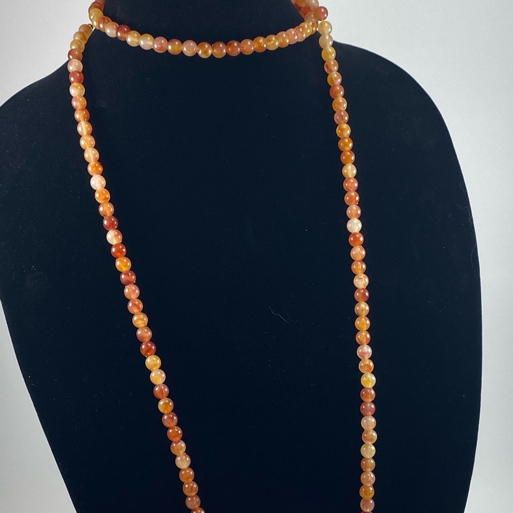 Necklace - Orange Long Single Strand of Beads - Picture 4 of 6